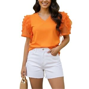 # A120  Nancy Dopamine  Orange  Ruffle Sleeve  Maximalist Fashion  NWT  L